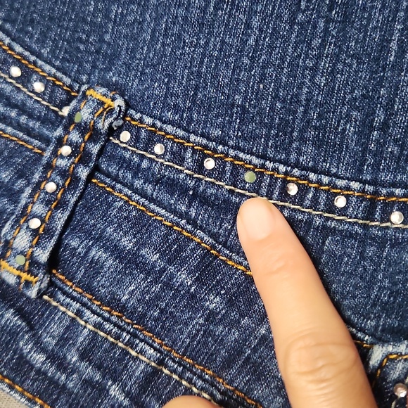 Y2K DIAMANTE Rhinestone Bedazzled Denim Blue Jean Bermuda Shorts Jorts - Picture 10 of 11